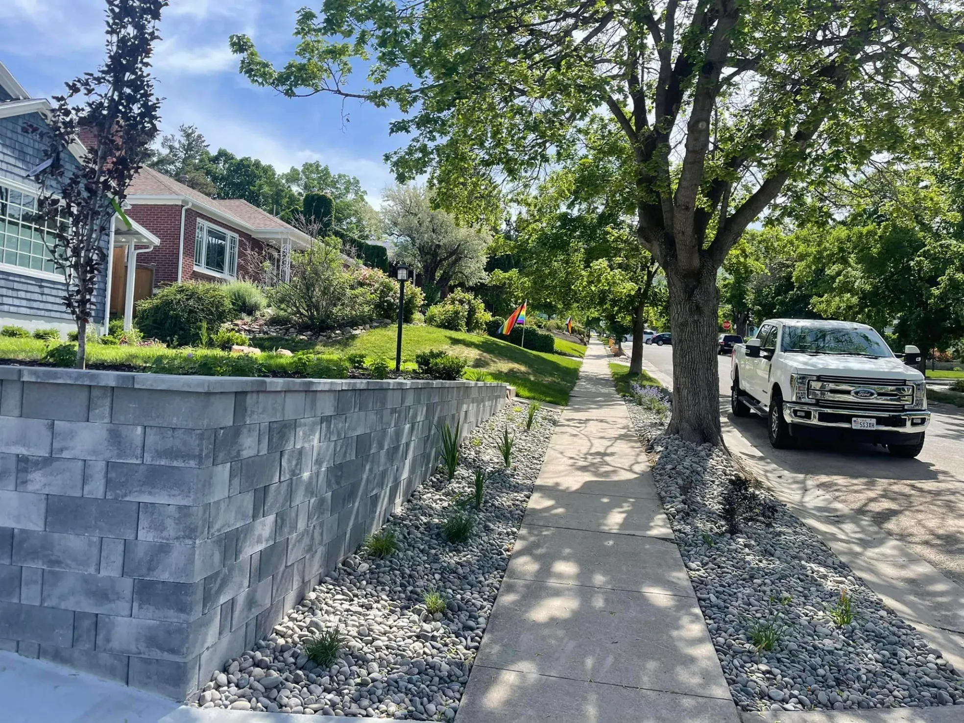 Landscaping project in Utah — planted beds and lawn